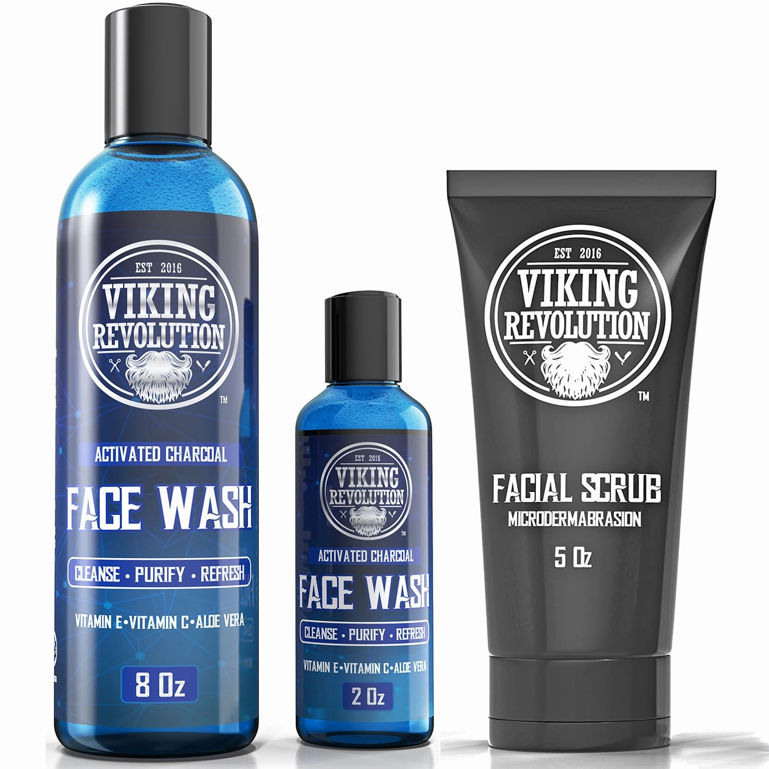 Viking Revolution Microdermabrasion Face Scrub for Men and Charcoal Face Wash for Men - Facial Cleanser for Skin Exfoliating, Deep Cleansing, Removing Blackheads, Acne - Daily Charcoal Facial Cleanser
