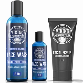 Viking Revolution Microdermabrasion Face Scrub for Men and Charcoal Face Wash for Men - Facial Cleanser for Skin Exfoliating, Deep Cleansing, Removing Blackheads, Acne - Daily Charcoal Facial Cleanser