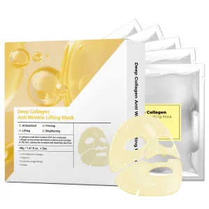 Vitamin C & Turmeric Hydrating Collagen Face Mask Sheet with Honey for Radiant Skin for Lifting, Firming, and Moisturizing 40g x 5ea