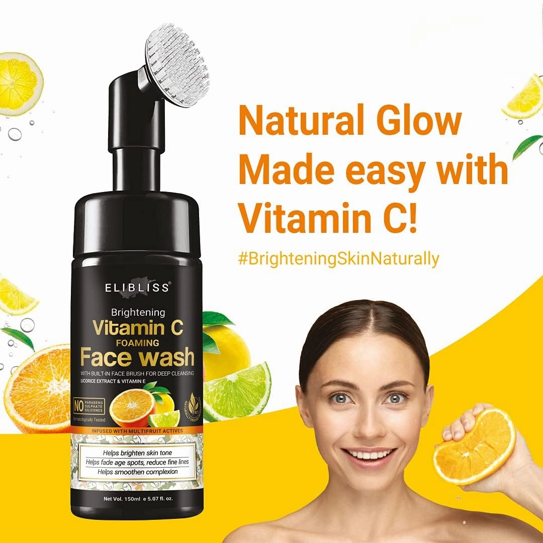 Vitamin C & Niacinamide Foaming With Built in Brush for Deep Cleansing Face Wash 150ml (150ml(Pack of 1))