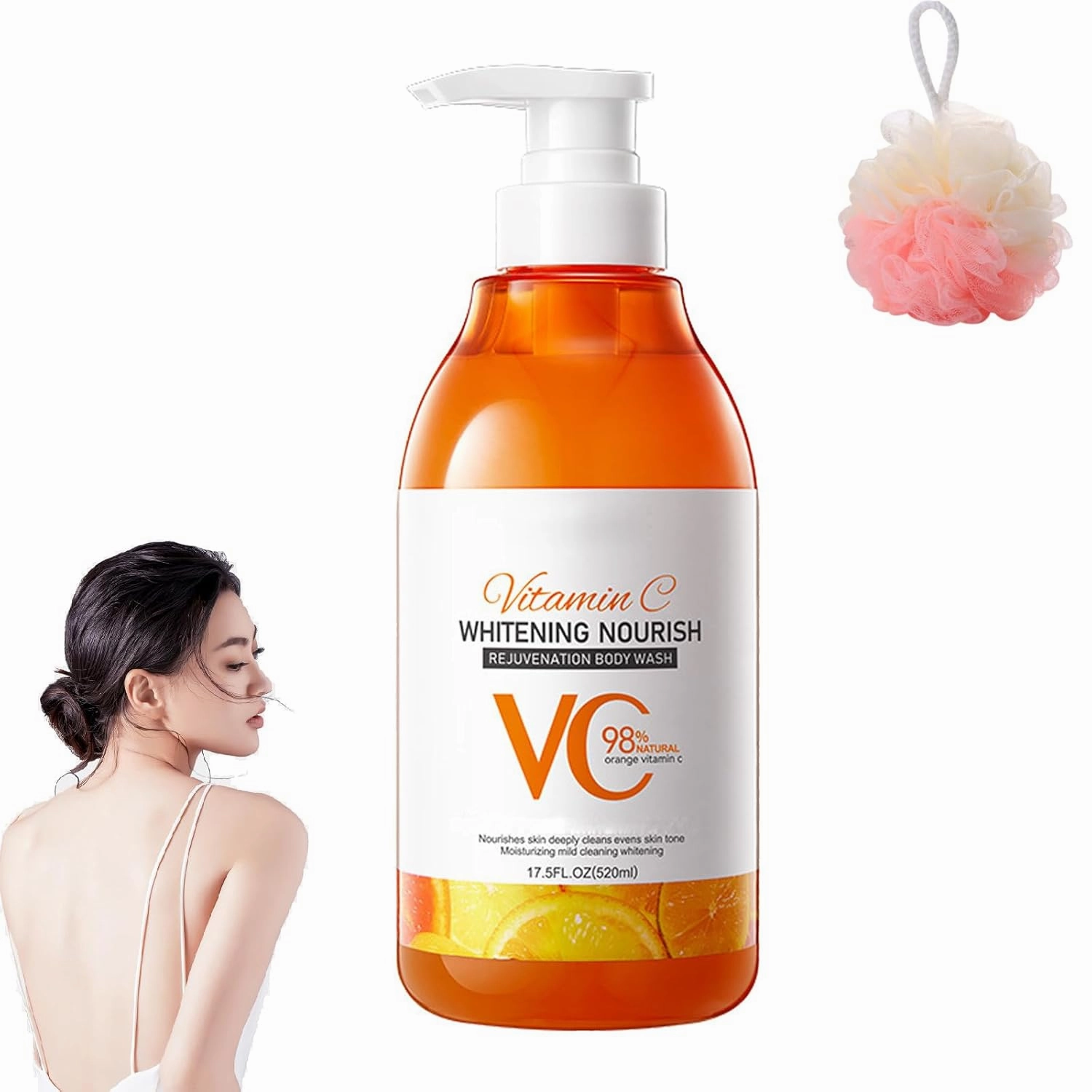 Vitamin C and Lemon Niacinamide Body Wash, Natural Nourish Vitamin C Body Wash, Deep Cleansing and Exfoliating Shower Gel, Evens Tone, All Skin Types, 16.9oz (1pcs)