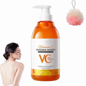Vitamin C and Lemon Niacinamide Body Wash, Natural Nourish Vitamin C Body Wash, Deep Cleansing and Exfoliating Shower Gel, Evens Tone, All Skin Types, 16.9oz (1pcs)