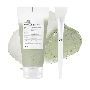 VT COSMETICS CICA Mask Cleanser with Brush, 2-in-1 Facial Wash, Non-Drying Clay Mask, Gentle Pore Care, Exfoliating, Centella Asiatica for Acne-Prone & Sensitive Skin, Korean Skincare (4.05 fl. oz)