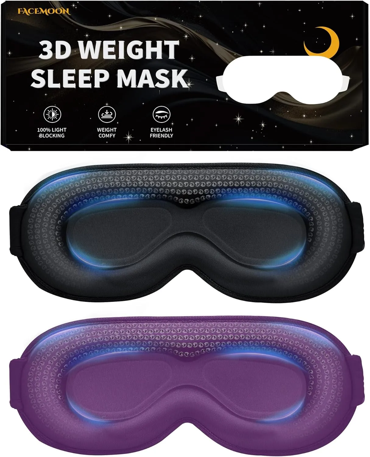 Weighted Sleeping Mask for Women Men 2 Pack 3D Contoured Eye Masks for Sleep (Black,Purple)
