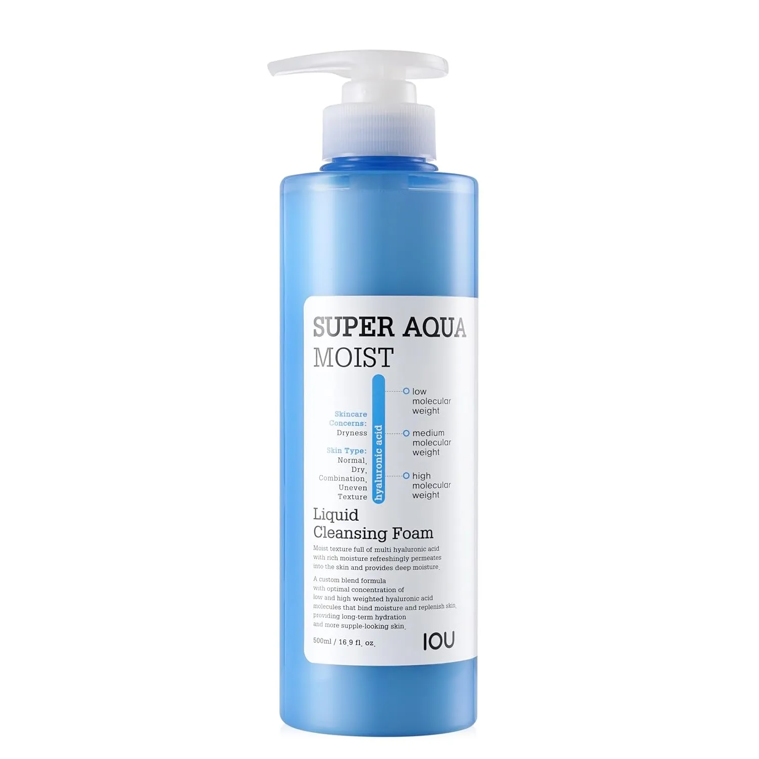 WELCOS IOU Super Aqua Moist Liquid Cleansing Foam | Long-Lasting Hydrating, Soothing & Nourishing w/Hyaluronic Acid | Hydrating Bomb | Korean Skin Care | 500ml / 16.9 Fl. oz