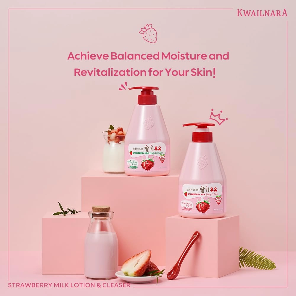 WELCOS KWAILNARA Strawberry Milk Body Wash – Korean Body Cleanser with Strawberry Extract for Hydrated, Smooth Skin, 560 g / 19.75 oz.
