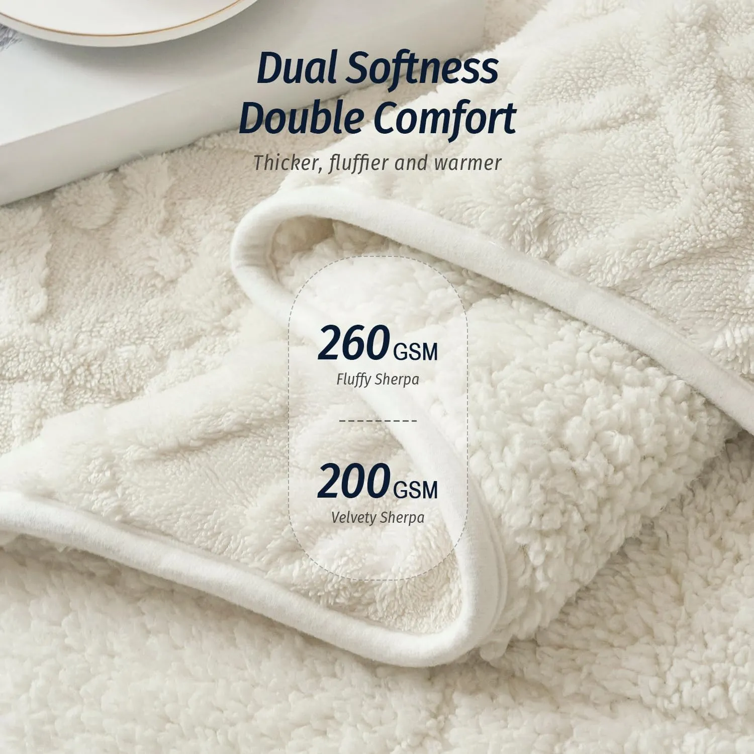Wemore Weighted Blanket for Adults Twin Size 15 lbs, Dual Sided Soft Fuzzy Jacquard Sherpa Weighted Blankets for Sleeping, Cozy Fluffy Knitted Heavy Blanket for Couch Bed, Cream White, 48 x 72 inches