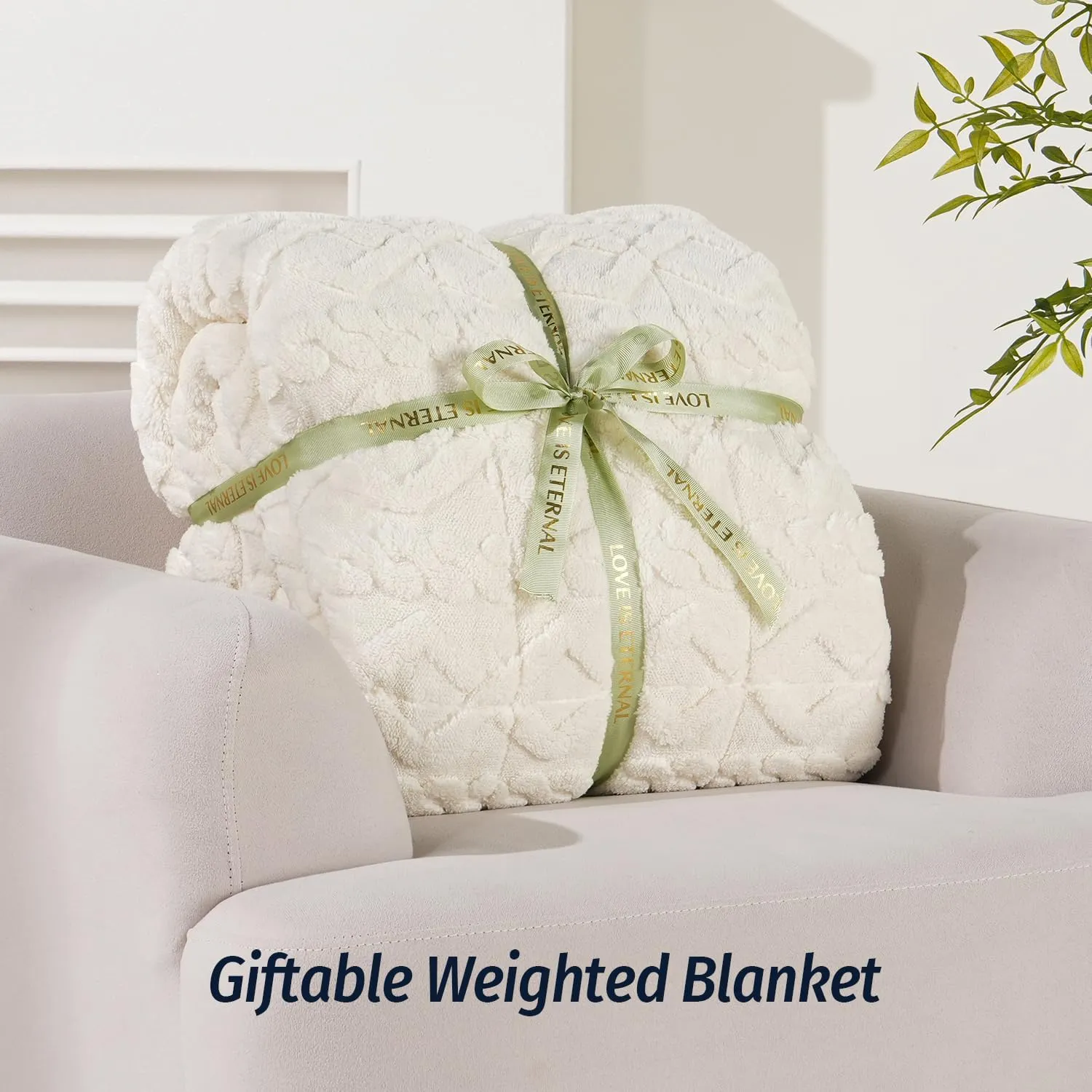 Wemore Weighted Blanket for Adults Twin Size 15 lbs, Dual Sided Soft Fuzzy Jacquard Sherpa Weighted Blankets for Sleeping, Cozy Fluffy Knitted Heavy Blanket for Couch Bed, Cream White, 48 x 72 inches