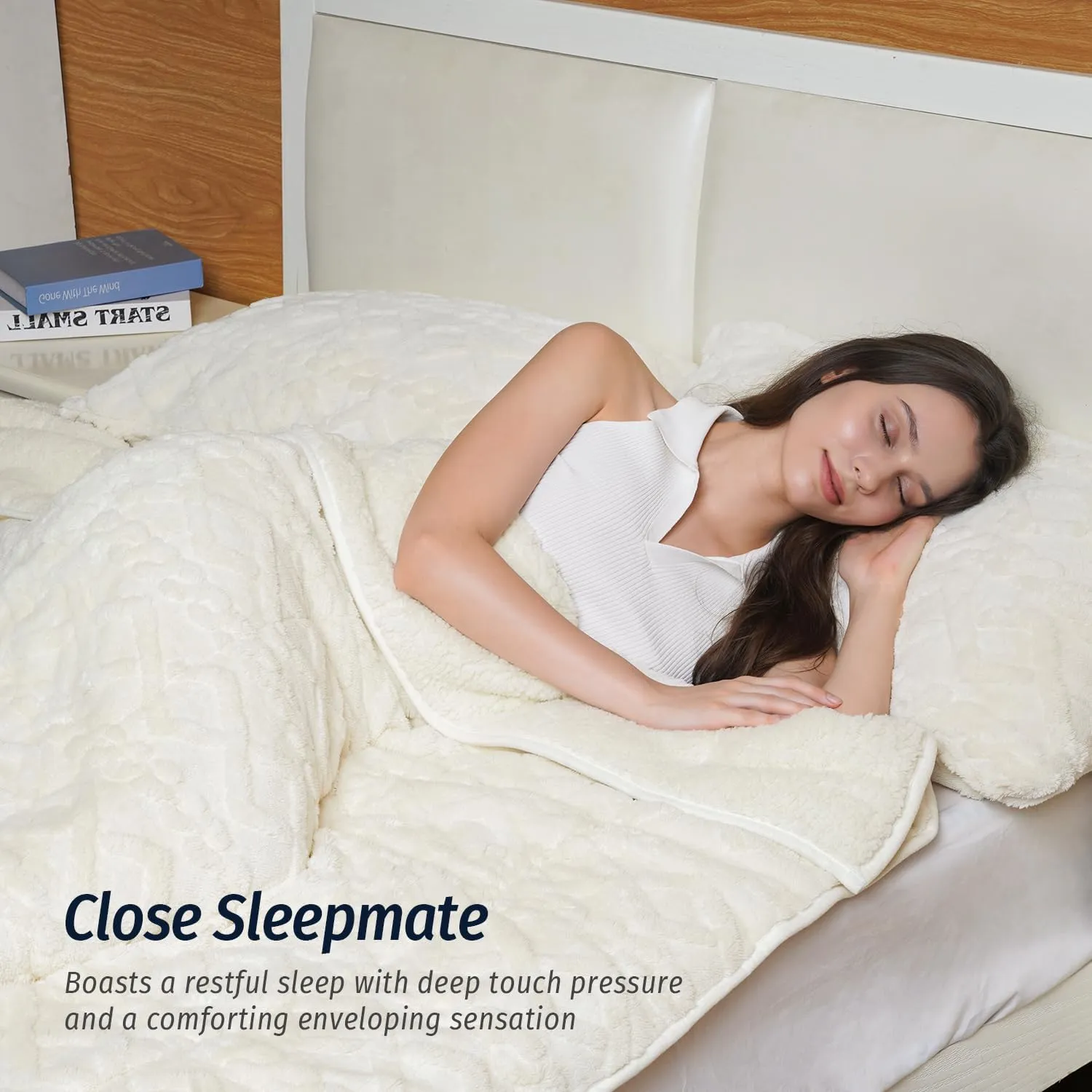 Wemore Weighted Blanket for Adults Twin Size 15 lbs, Dual Sided Soft Fuzzy Jacquard Sherpa Weighted Blankets for Sleeping, Cozy Fluffy Knitted Heavy Blanket for Couch Bed, Cream White, 48 x 72 inches