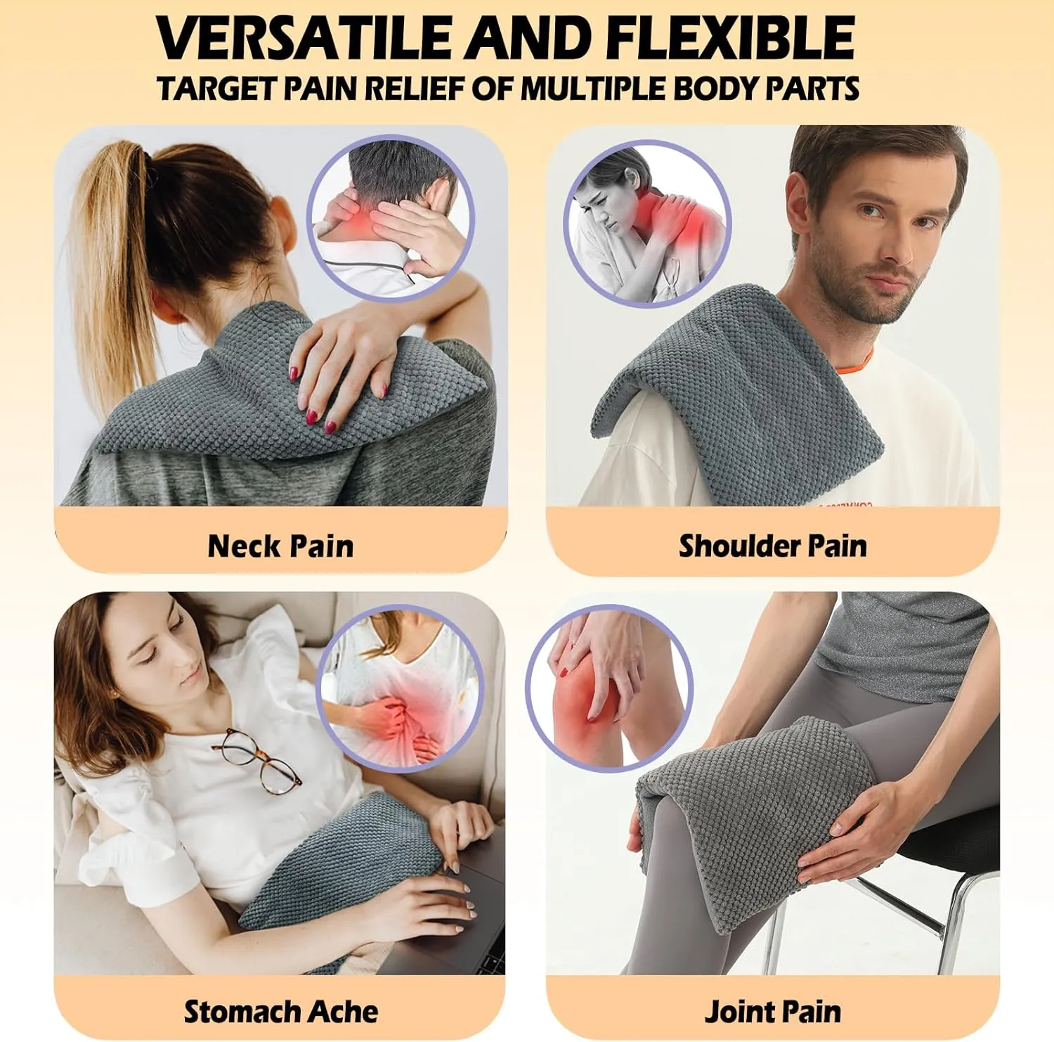 Wide Microwave Heating Pad for Pain Relief 8"x17" Microwavable Heat Pack for Cramps/Neck Shoulder/Back Washable Cover Cordless Unscented Cool & hot Moist Heat Pack Weighted Moist Warm unscented