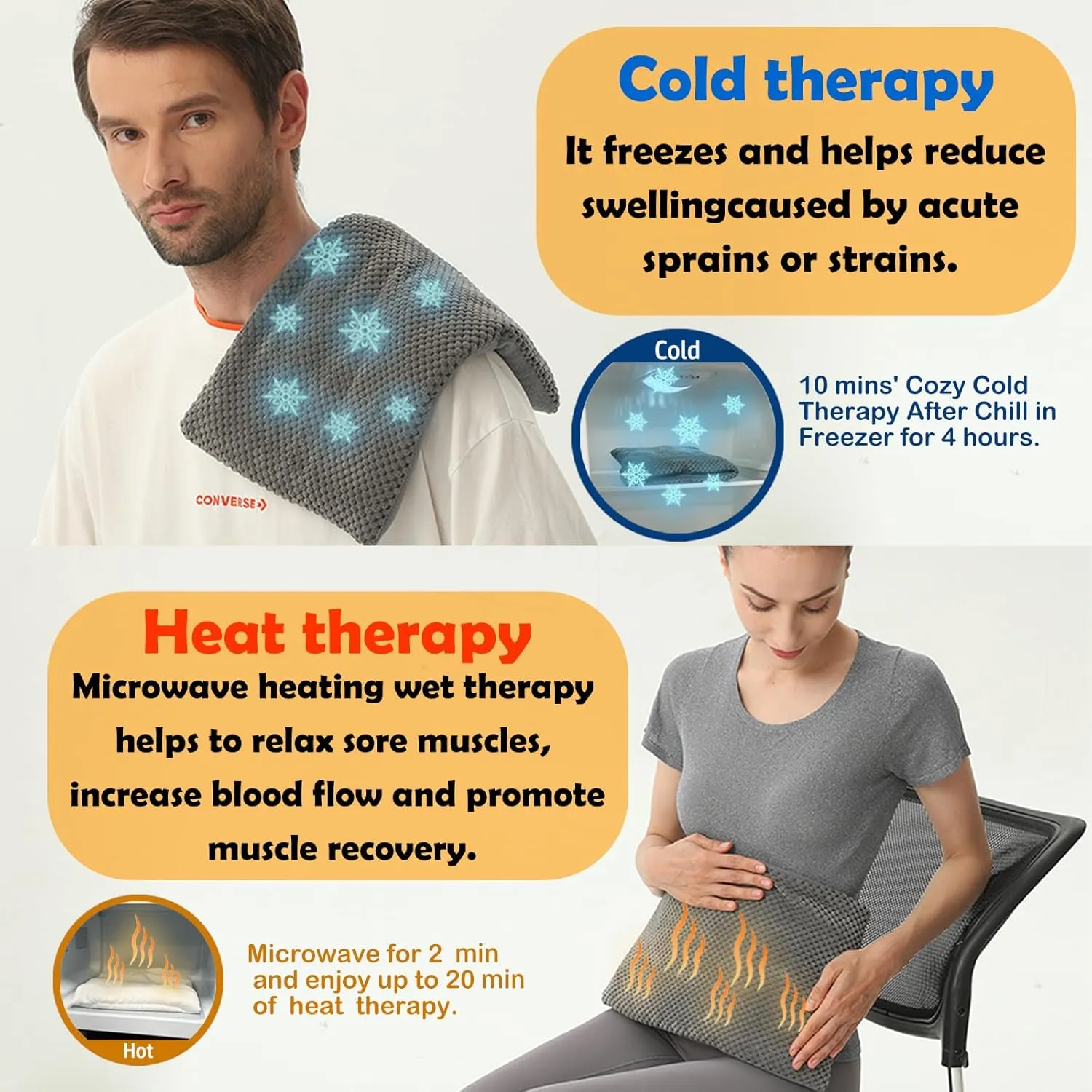 Wide Microwave Heating Pad for Pain Relief 8"x17" Microwavable Heat Pack for Cramps/Neck Shoulder/Back Washable Cover Cordless Unscented Cool & hot Moist Heat Pack Weighted Moist Warm unscented