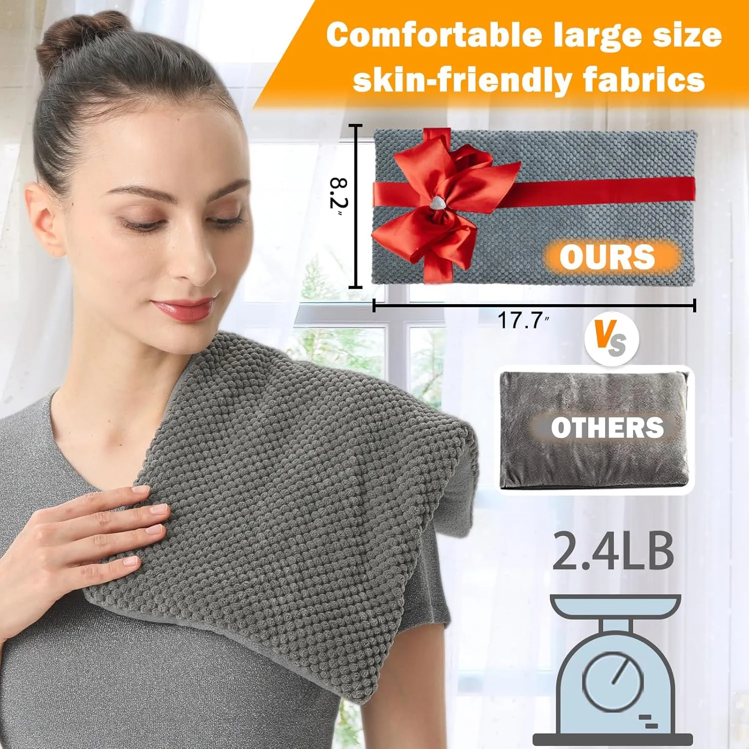 Wide Microwave Heating Pad for Pain Relief 8"x17" Microwavable Heat Pack for Cramps/Neck Shoulder/Back Washable Cover Cordless Unscented Cool & hot Moist Heat Pack Weighted Moist Warm unscented
