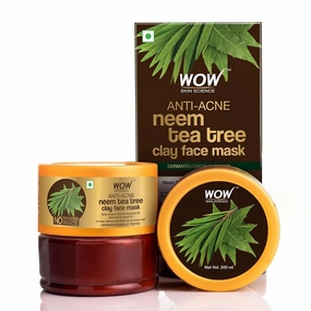 WOW Skin Science Refreshing & Refining Anti-Acne Kaolin Clay Face Mask with Neem & Tea Tree - Tone Purifying Vegan Facial Mask - Parabens, Sulphate & Mineral Oil Free - For All Skin Types - 200mL