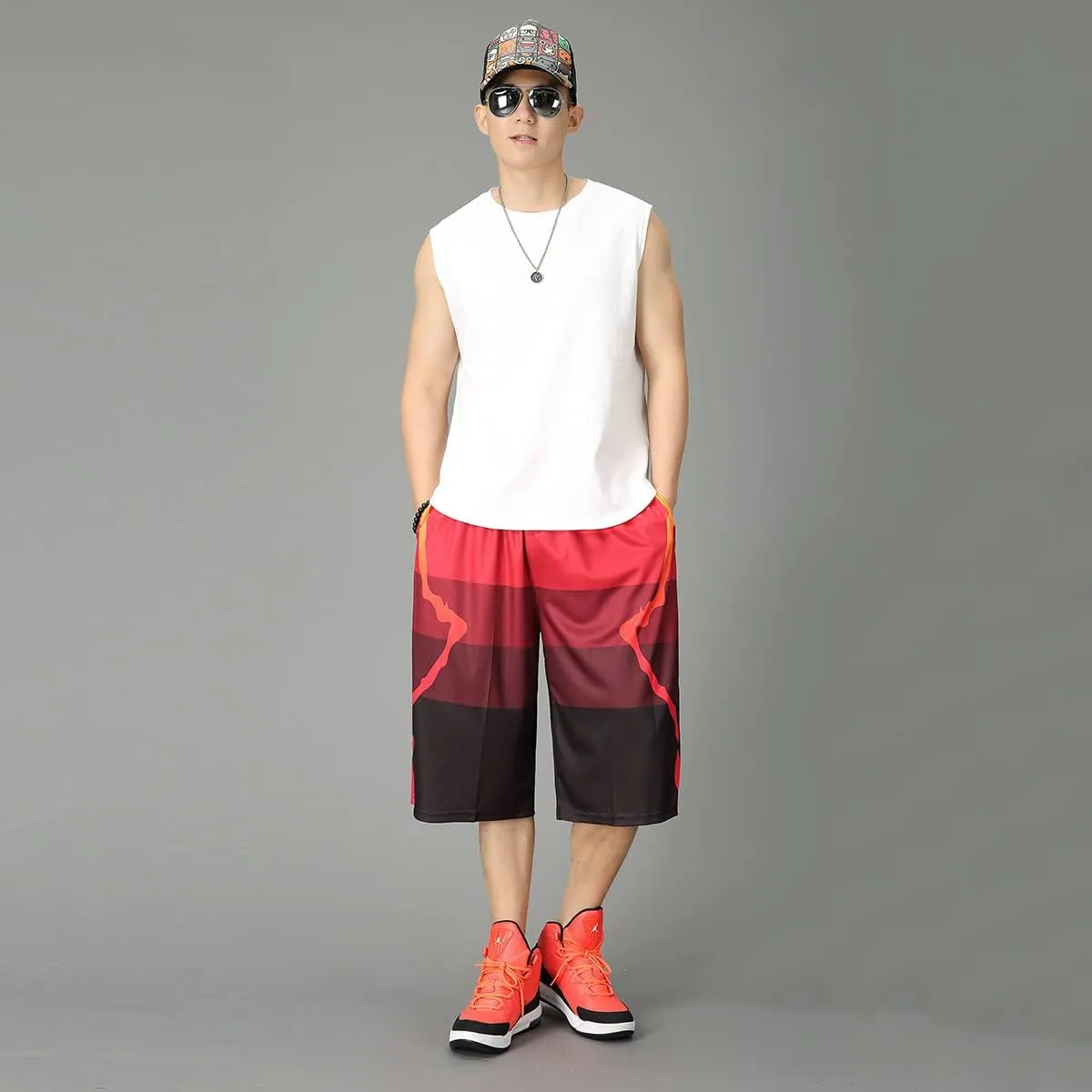 XYGJZ Basketball Shorts Men Fashion Loose Knee Length Casual Athletic Running Men's Shorts