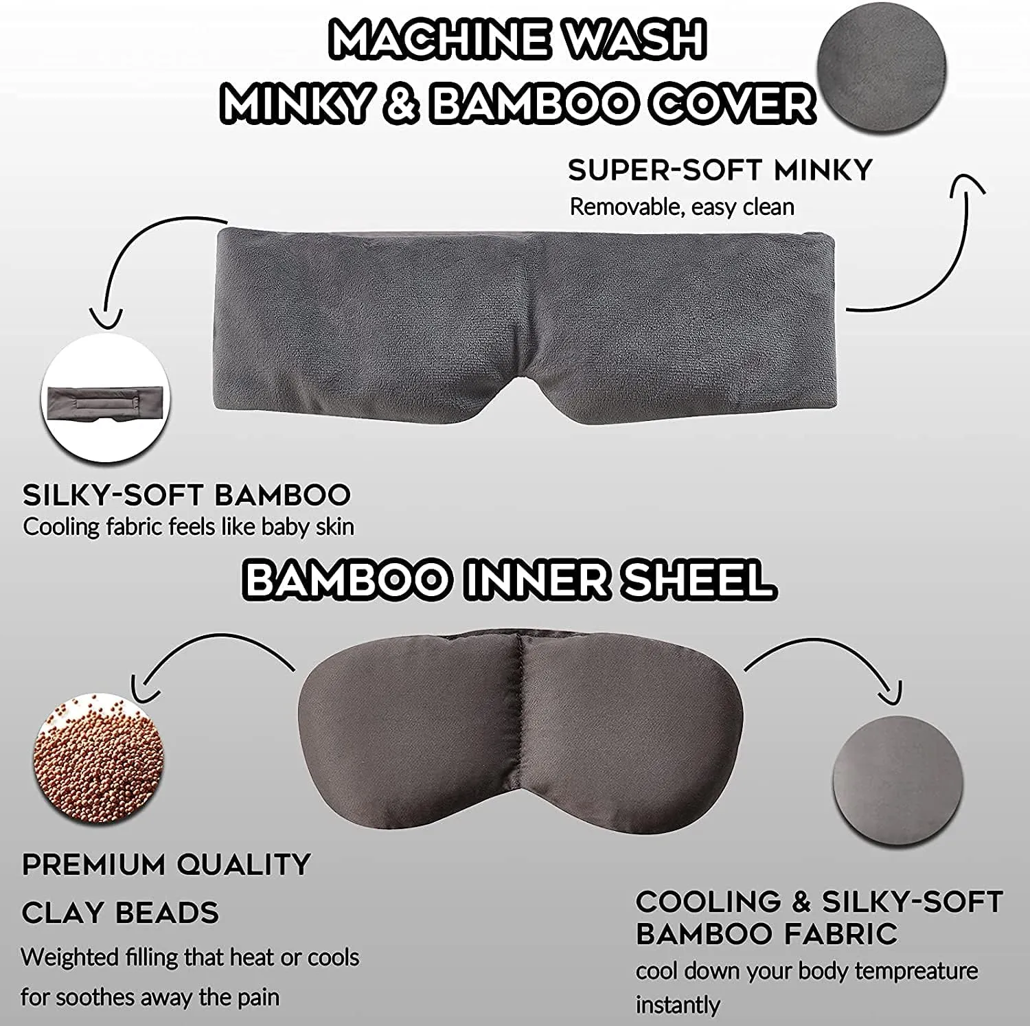 YnM Weighted Eye Mask for Sleep & Relaxation | Hot & Cold Therapy Eye Mask | Cooling Bamboo & Cozy Minky Dual-Sided Weighted Sleep Mask with a Romvable Insert Filled with Clay Beads, 0.5lb
