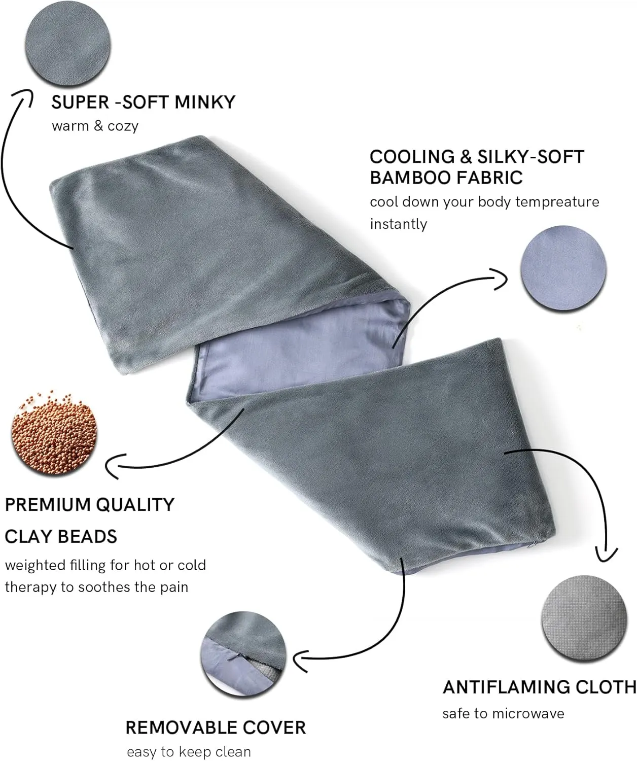 YnM Weighted Wrap for Relaxation, Multifuntional Extra Large Wrap, Hot or Cold Therapy on Shoulds, Neck, Back, Abdominals and More, Filled with Clay Beads, Bonus Cover Included, 5lb