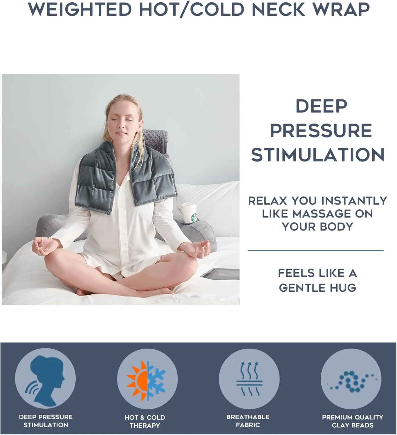 YnM Weighted Wrap for Relaxation, Multifuntional Extra Large Wrap, Hot or Cold Therapy on Shoulds, Neck, Back, Abdominals and More, Filled with Clay Beads, Bonus Cover Included, 5lb
