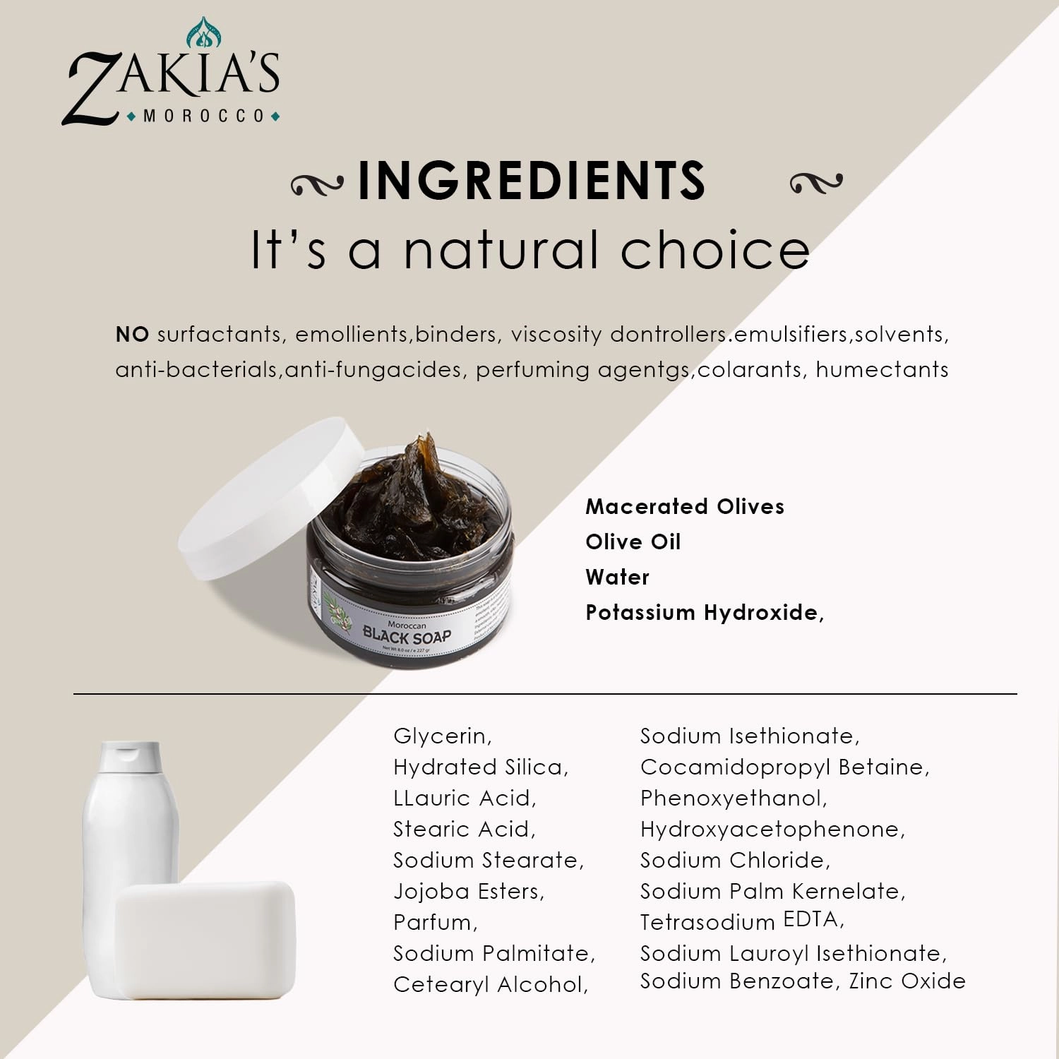 Zakia's Morocco Black Soap (Beldi Soap) Original - 100% natural Moroccan Black Soap, Body Scrub, Pure & Natural, Purifying, Cleansing, exfoliating for Hammam Ritual- 8.0 Oz / 226gr