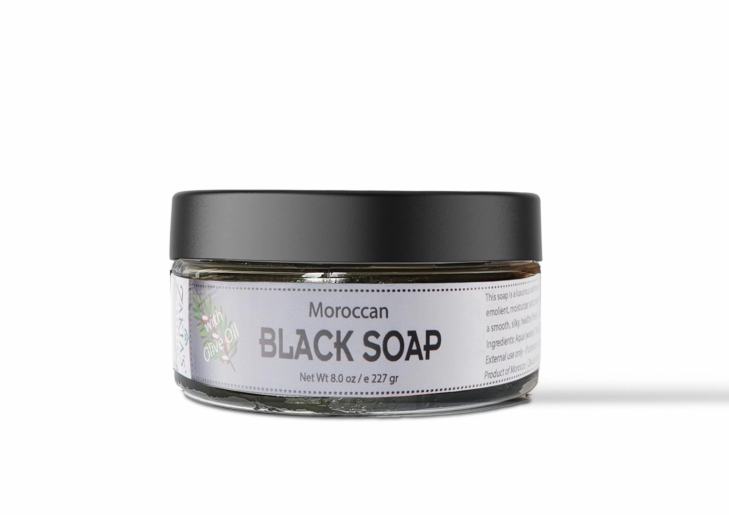 Zakia's Morocco Black Soap (Beldi Soap) Original - 100% natural Moroccan Black Soap, Body Scrub, Pure & Natural, Purifying, Cleansing, exfoliating for Hammam Ritual- 8.0 Oz / 226gr