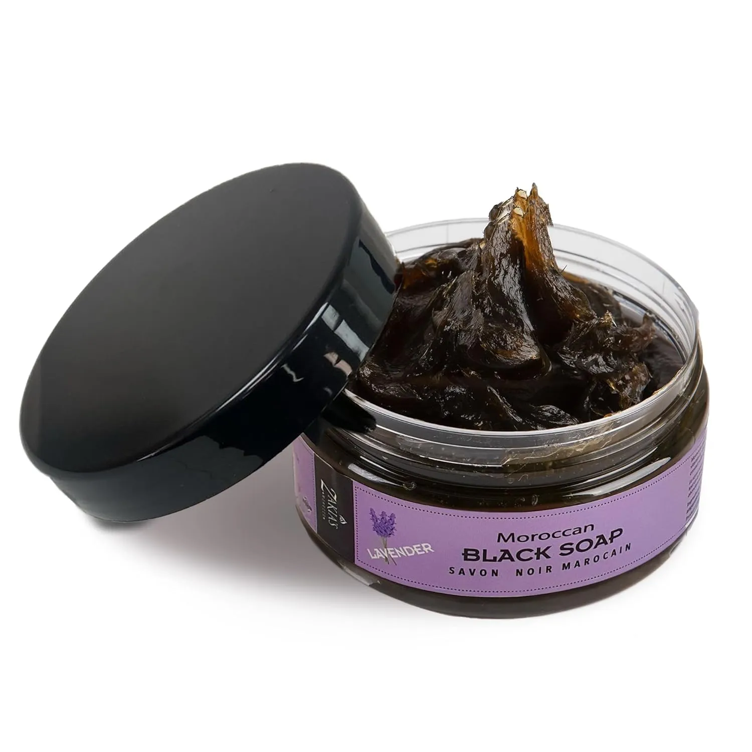 Zakia's Morocco Black Soap (Beldi) with Lavender Scent - 100% natural, Body Scrub, Pure & Natural, Purifying, Cleansing, exfoliating for Hammam Ritual- 8.0 Oz / 226gr