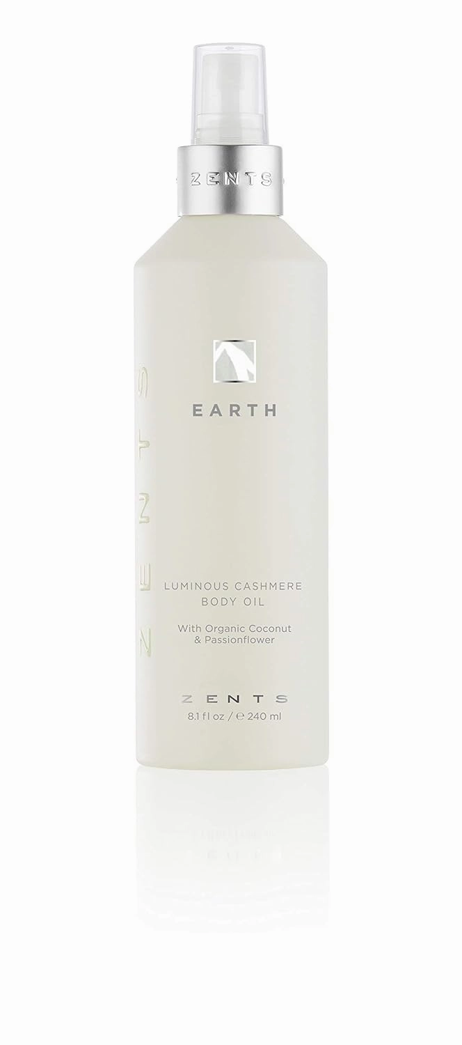 Zents Luminous Cashmere Body Oil (Earth Fragrance) | Moisturizing Body Oil with Vitamin E & Organic Coconut Oil | Softens & Smooths Skin | 8 fl oz
