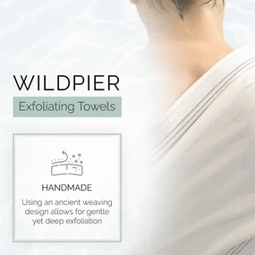 𝗪𝗶𝗹𝗱𝗽𝗶𝗲𝗿 Beauty Exfoliating Wash Towel, Washcloth Body Scrub for Bath Shower Spa, Back Washer, Dead Skin Cell Remover, Plant Based Deep Exfoliation Scrubber, White